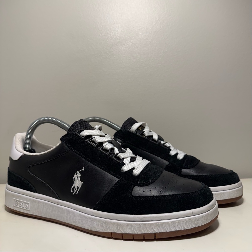 Vintage Polo Ralph Lauren Suede Leather Sneaker Men’s Size 7.5 Black White Y2K